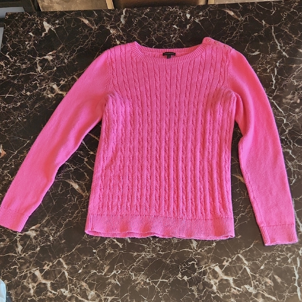 Talbots Vibrant Pink Cable Knit Sweater Size M